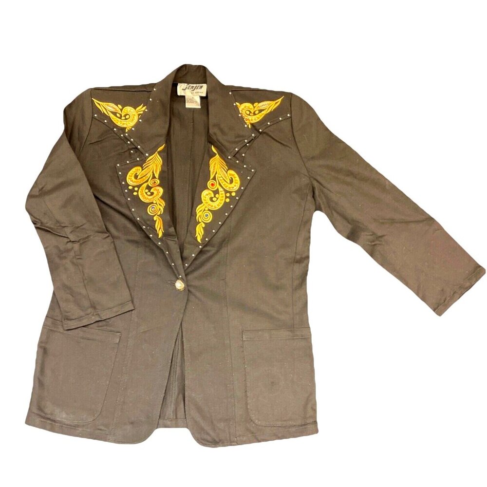Jen Jen By Darian Vintage Black And Gold Embellished Blazer Jacket